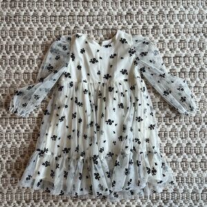 GAP Baby White Dress with Black Floral Design